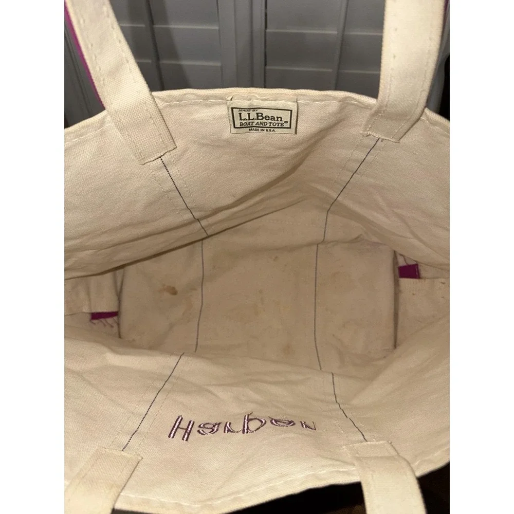 Vtg 90s LL Bean Large Boat and Tote Canvas  Short Magneta Handles Base *STAINS